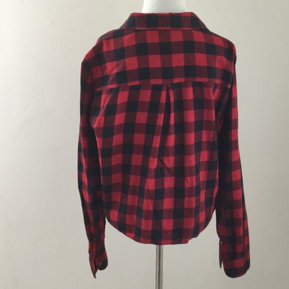 Madewell Red/Black Checkered Flannel Button Down Tie-Front Shirt xl - Picture 5 of 9